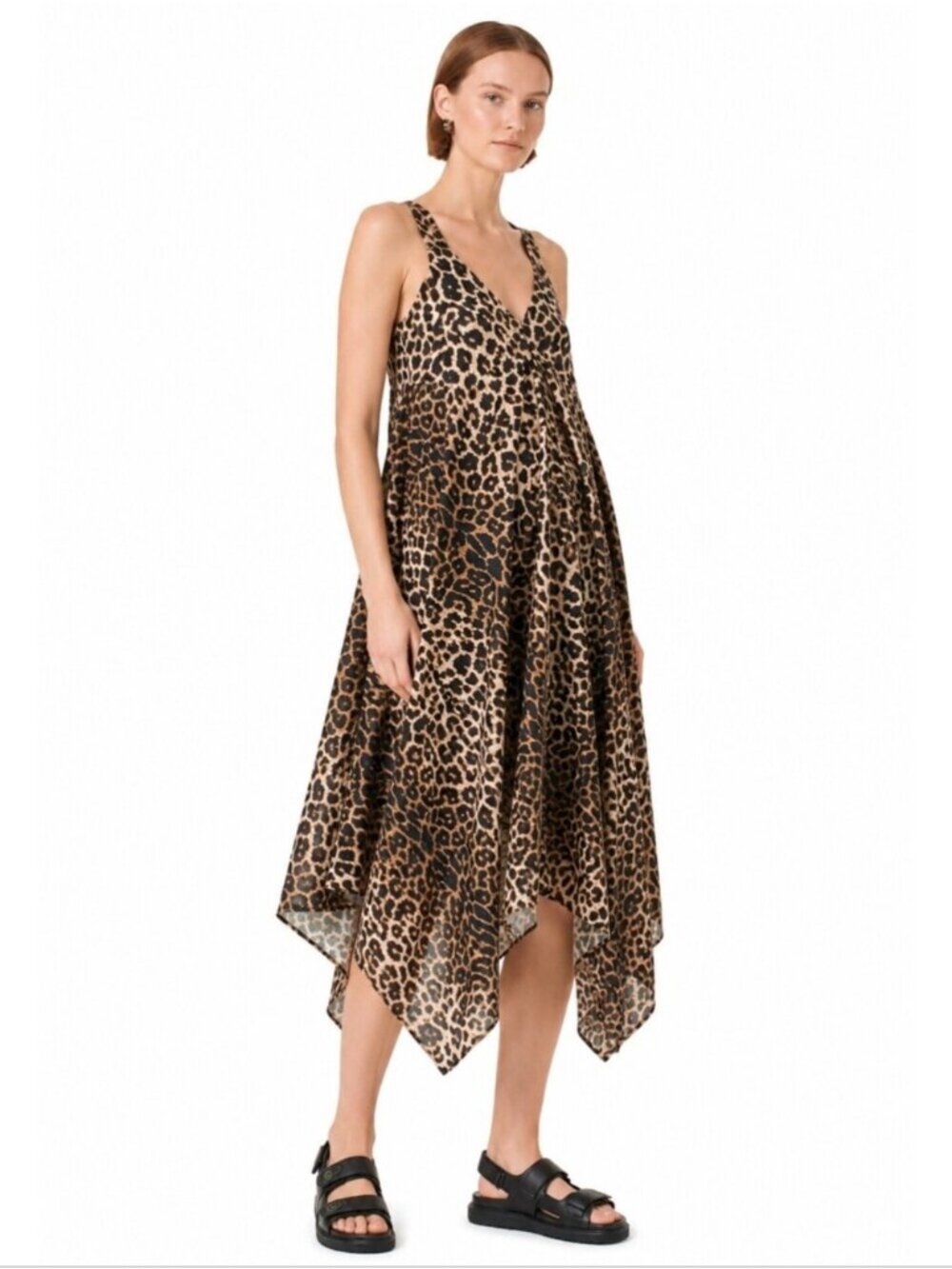 NWT All Saints Lil Leppo Brown Animal Print Asymmetrical Mini Dress